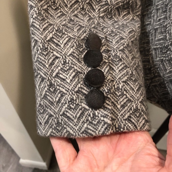 Talbots Petites 10P Gray White Tweed Wool Blend Blazer Lined Black Label - Picture 5 of 7